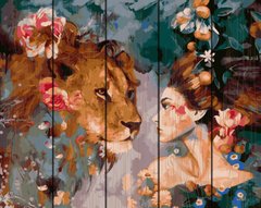 Купити Цифрова картина розмальовка по дереву Дівчина і лев  в Україні