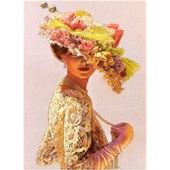 Купити Леді в капелюшку з квітами Набір алмазної мозаїки на підрамнику  в Україні