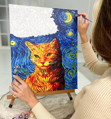 Купити Котяча ніжність в Парижі Картина за номерами без коробки  в Україні