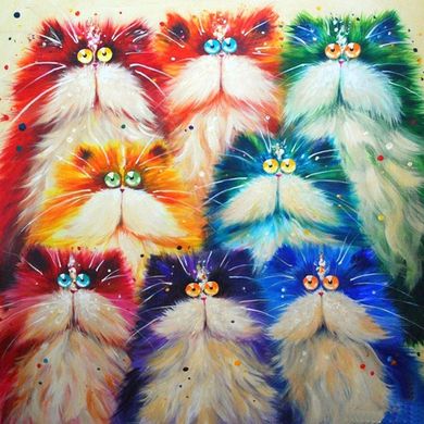Купити Алмазна мозаїка на підрамнику маленька Різнобарвні кошенята  в Україні