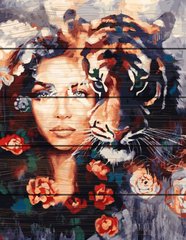 Купить Цифровая картина раскраска по дереву Глаза тигра  в Украине