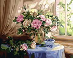 Купити Цифровий живопис, картина без коробки Натюрморт з трояндами та чорницею  в Україні