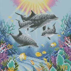 Купить 30659 Семейство дельфинов. Алмазная мозаика(квадратные, полная)  в Украине