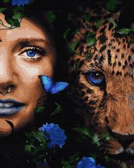 Купить Картина раскраска по номерам Девушка и леопард 40 х 50 см (без коробки)  в Украине