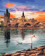 Купити Цифровий живопис, картина без коробки Лебідь на Влтаві  в Україні