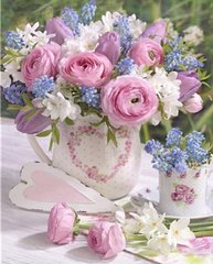 Купить Чайные розы Алмазная мозаика круглыми камушками 40х50см УЦЕНКА  в Украине