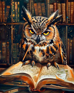 Купить Сова с книжкой Алмазная мозаика, квадратные камни 40х50см  в Украине