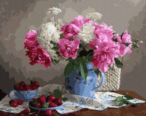 Купити Піони з ягодами. Цифрова картина за номерами (без коробки)  в Україні