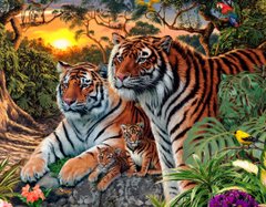 Купити На підрамнику алмазна мозаїка Сім'я тигрів в дикій природі  в Україні