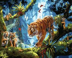Купить Картина по номерам без коробки Тигриное семейство в джунглях  в Украине