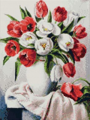 Купить Красные и белые тюльпаны. Набор для алмазной вышивки квадратными камушками.  в Украине