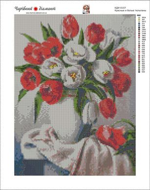 Купить Красные и белые тюльпаны. Набор для алмазной вышивки квадратными камушками.  в Украине