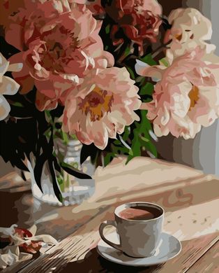 Купити Малювання картин за номерами (без коробки) Кава біля квітів  в Україні