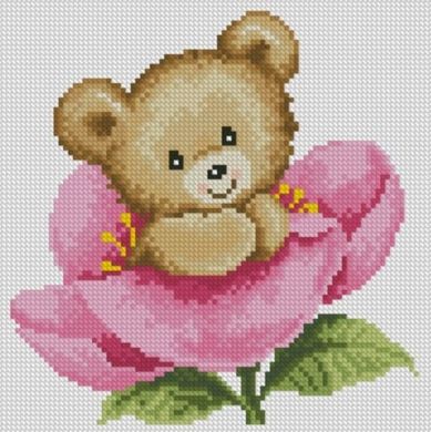 Купити 30764 Ведмедик в рожевій квітці. Алмазна мозаїка (квадратні, повна)  в Україні