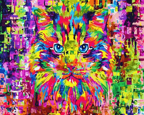 Купити Набір для розфарбовування картини по цифрам без коробки Кольоровий кіт  в Україні