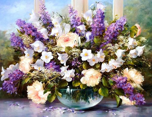 Купить Весенний букет в вазе Алмазная мозаика На подрамнике 40 на 50 см  в Украине