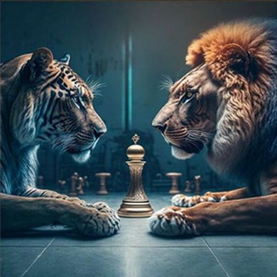 Купить Тигр со львом Набор для алмазной мозаики 30х30см На подрамнике  в Украине