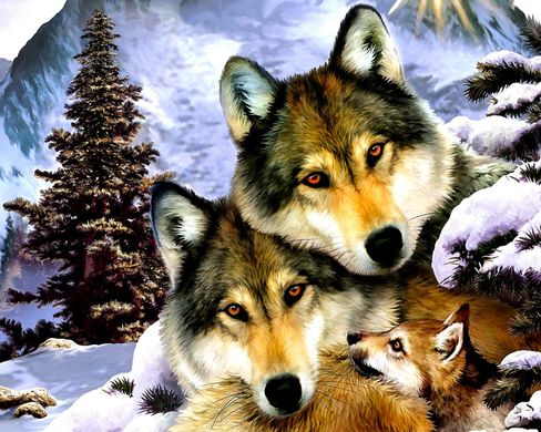 Купить На подрамнике алмазная мозаика Семейство волков  в Украине