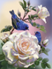 Синие птички на розах Набор для алмазной мозаики на подрамнике 30х40см, Да, 30 x 40 см