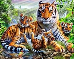 Купити Тигриця з тигрятами Мозаїка квадратними каменями на підрамнику 40х50 см  в Україні