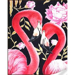 Купить Набор для алмазной мозаики с круглыми камушками На подрамнике Розовые фламинго с цветами  в Украине