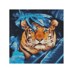 Купити Тигр в синьому листі Маленька алмазна мозаїка  в Україні