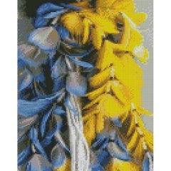 Купить Желто-голубые перья 30х40 см Алмазная картина по номерам круглыми камушками  в Украине