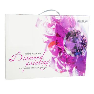 Купити Діамантова мозаїка круглими камінчиками на підрамнику Рожеві фламінго з квітами  в Україні