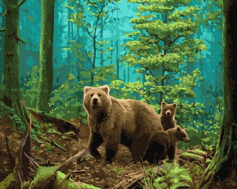 Купить Набор для раскрашивания картины по цифрам без коробки Медведи в лесу  в Украине