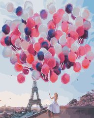 Купити Розфарбування по номерах з частковою алмазною мозаїкою Париж в повітряних кульках  в Україні