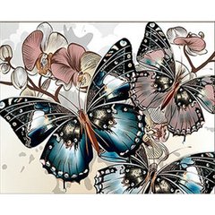 Купити Діамантова мозаїка круглими камінчиками на підрамнику Пастельна гармонія метеликів та орхідей  в Україні