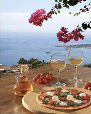 Купить Итальянская пица с бокалом белого вина Алмазная мозаика На подрамнике 30х40 см  в Украине