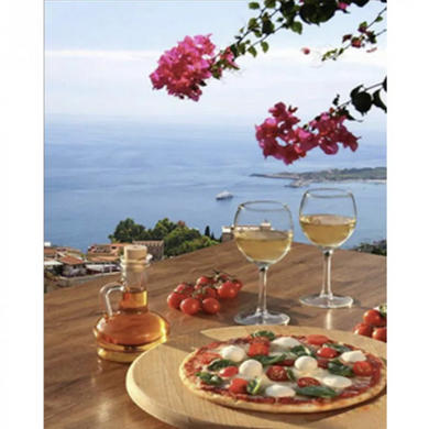 Купить Итальянская пица с бокалом белого вина Алмазная мозаика На подрамнике 30х40 см  в Украине