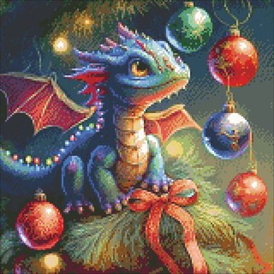 Купить Новогодний милый дракон Алмазная мозаика, квадратные камни  в Украине