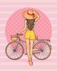 Купить Девушка с велосипедом Картина антистресс по номерам на подрамнике  в Украине