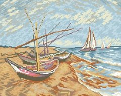 Купить 30515 Рыболовные лодки на берегу Сент-Мари. Ван Гог. Алмазная мозаика(квадратные, полная)  в Украине