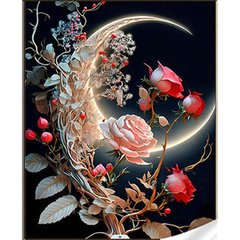 Купити Місяць у трояндах Алмазна мозаїка на підрамнику, квадратні 30х40 см  в Україні