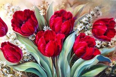 Купить Красные тюльпаны. Набор для алмазной вышивки квадратными камушками.  в Украине
