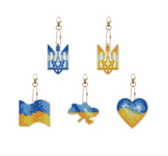 Набор для создания брелков в технике алмазная мозаика Символы Украины 5шт BR38