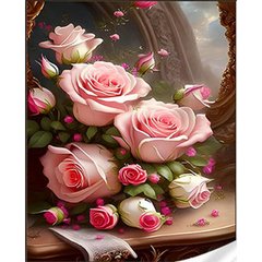 Купить Набор для алмазной мозаики с круглыми камушками На подрамнике Нежный букет роз  в Украине