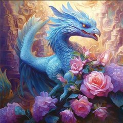 Купити Набір для алмазної мозаїки Дракон у квітах 30х30 см  в Україні