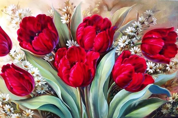 Купить Красные тюльпаны. Набор для алмазной вышивки квадратными камушками.  в Украине