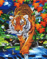 Купить Картина по номерам с частичной алмазной мозаикой Тигр на реке  в Украине