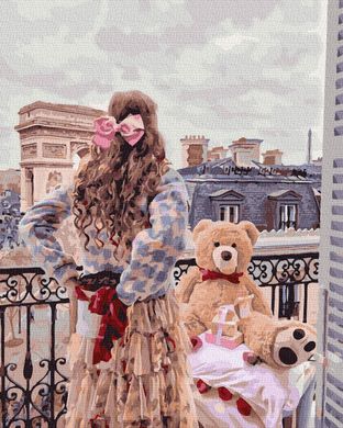 Купити Картина за номерами без коробки. Дівчина з ведмедиком  в Україні