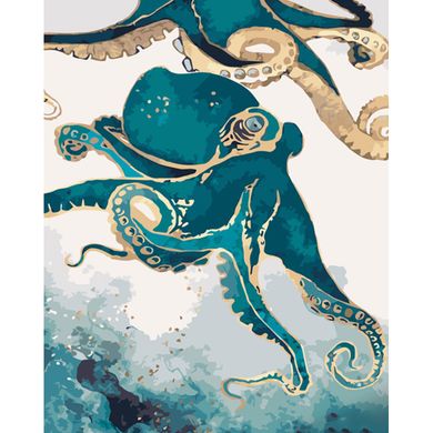 Купить Рисование картин по номерам (без коробки) Яркие осьминоги 40х50см с золотыми красками  в Украине