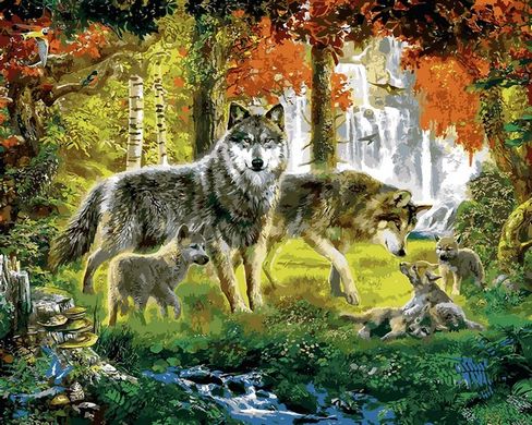 Купити Сім'я вовків Антистрес розфарбування по номерах 40 х 50 см  в Україні