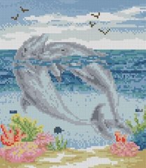 Купити 30718 Пара дельфінів. Алмазна мозаїка (квадратні, повна)  в Україні