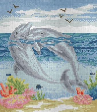 Купити 30718 Пара дельфінів. Алмазна мозаїка (квадратні, повна)  в Україні