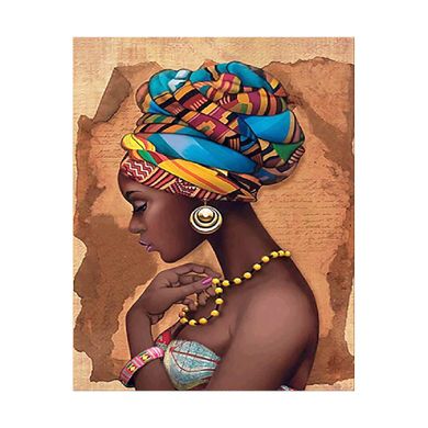 Купити Алмазна картина по номерам круглими камінчиками Дівчина з Африки  в Україні