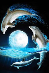 Купити Діамантова мозаїка з повним закладенням полотна Сім'я дельфінів  в Україні